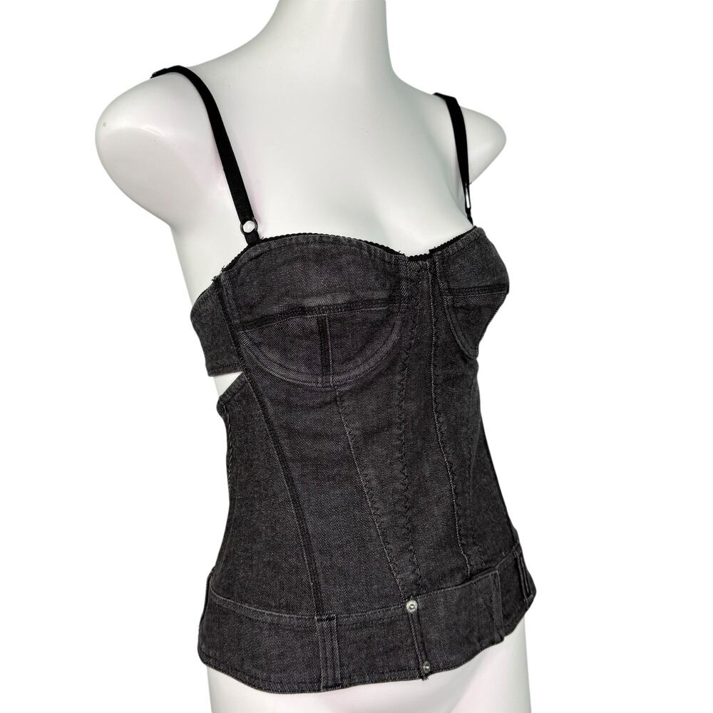 D&G Dolce & Gabbana Denim Bustier Corset Top Gray Black Lace Trim Women's Sz S
